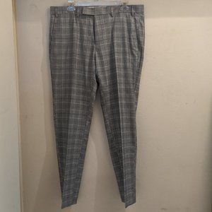 Plaid Plain Front Slim Fit Trousers